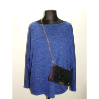 Chabrowy sweter typu melanż OVERSIZE z wydłużonym tyłem